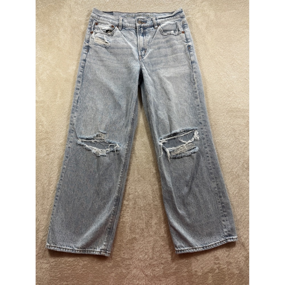 American Eagle Womens Stovepipe Distressed‎ Light Wash Jeans 6 Short Meas: 30x27
